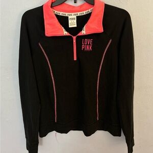 Victoria's Secret Black and Pink Boxy Polo Sweatshirt